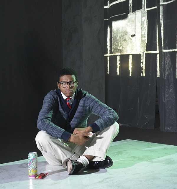 Anthony Lee Simmons rehearses a scene from Theatre Battery's production of 'Hooded or Being Black For Dummies