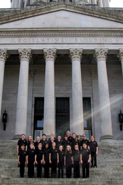 The Kent-based Rainier Youth Choirs’ Bella Voce Choir performed at the state Capitol March 8.