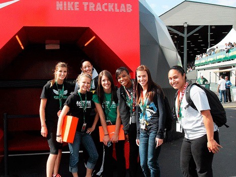 Seven Kentwood High track standouts took part in the Nike Track Nationals June 24-25 at Hayward Field on the campus of the University of Oregon. Conquerors competing included (left to right) Carly Horn