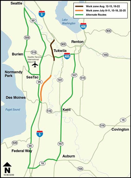 Drivers should plan to use alternate routes and allow at least an extra hour of travel time from 9 a.m. to 9 p.m. during the weekend lane reductions.