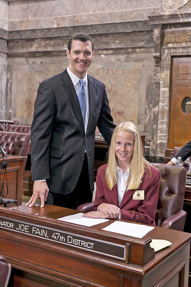 Kent's Natalie Morgan Childress served as a Senate page this past week in Olympia. Sen. Joe Fain (R-Auburn) sponsored Childress.