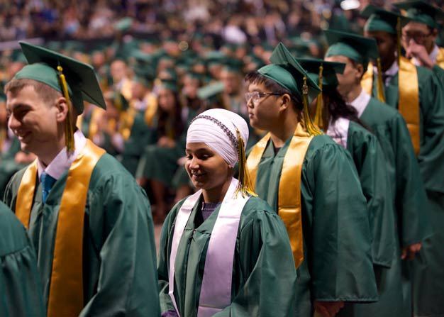 Kentridge High graduates of 2014 parade through the ShoWare Center. Numerous graduations are set for June at the Kent arena.