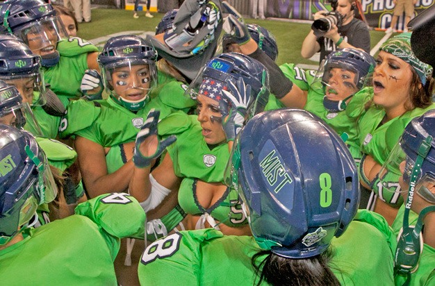 The Seattle Mist celebrate a Pacific Cup win last year against the BC Angels at the ShoWare Center. The Mist beat the Angels 38-18.