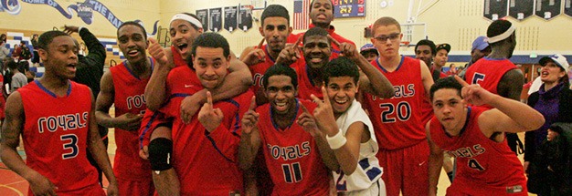 Kent-Meridian celebrates a boys basketball win against Mount Rainier Jan. 10. The Royals play Kentridge at 6 p.m. Jan. 16 at the ShoWare Showcase in Kent.