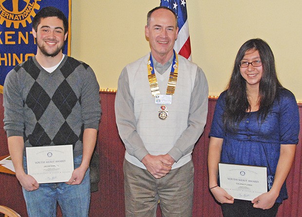 Kent-Meridian High School students Jacob Gambill and  Celena Flores with Greg Haffner