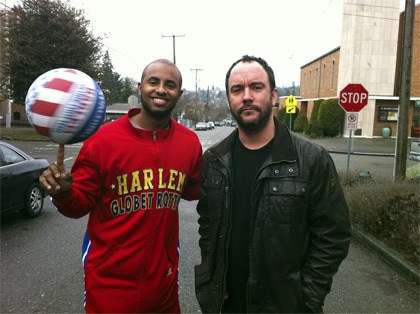 Globetrotter Dizzy Grant ran into Dave Matthews while visiting St. Benedict's School in Seattle to promote the new ABCs of Anti-Bullying Program.