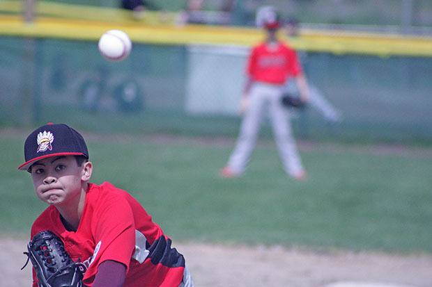 The Warriors' Jayden Newsom delivers from the mound against the Bears in a regular-season Kent Little League Majors Division opener Saturday at Ryan Brunner Park.