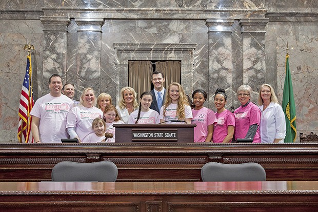 Sen. Joe Fain sponsored a Senate Resolution honoring “Kicks for a Cure” and was joined by the group’s founder Tara Radford