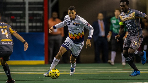 Midfielder Michael Ramos pushes the ball upfield against Cedar Rapids on Friday night. The Stars prevailed