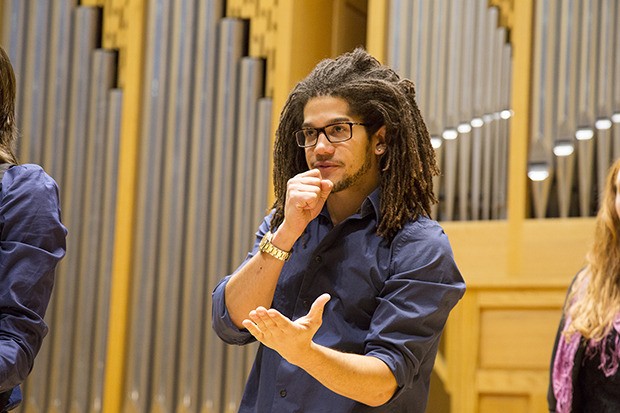 Central Washington University junior Antonio Fernandez rehearses in March as a member of Boots 'n' Cats