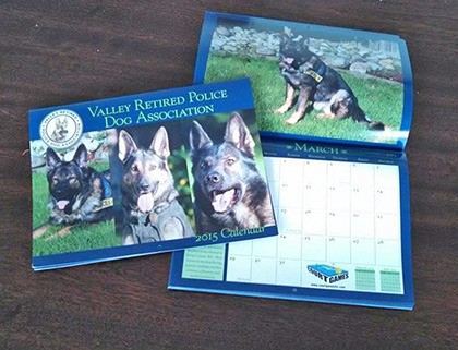 Proceeds from calendar sales support the Valley Retired Police Dog Association.