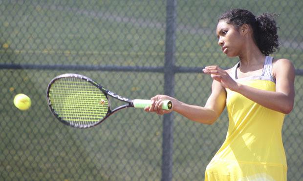 Kentridge’s Kyana Esber eyes the ball during a recent practice. Esber might team up with Katie Ly in doubles for a shot at the Class 4A state tournament.