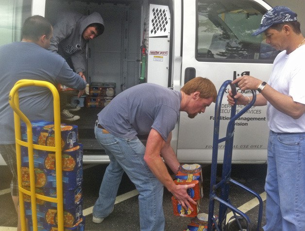 The County’s Facilities Management Division today delivered cases of canned soup