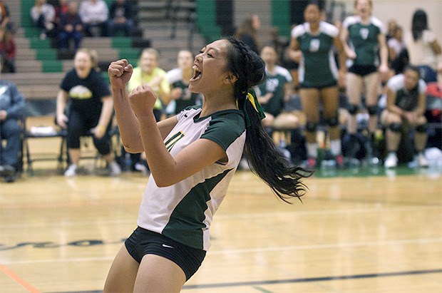 Kentridge's Mae Thungc exults after a successful kill to the volley