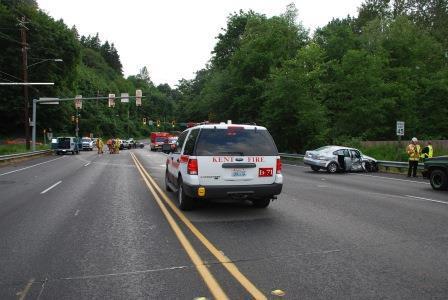 A crash involving two vehicles at the intersection of South 277th Street and 55th Avenue South sent nine people to the hospital.