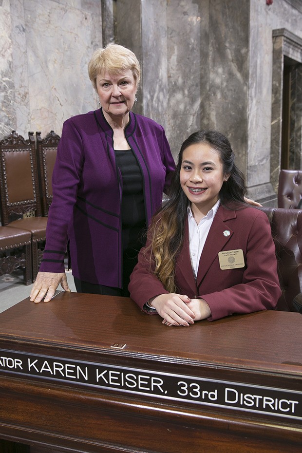 Alexis Kongmanivong on the Senate floor with her sponsor