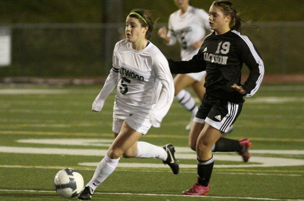 Kentwood competes against Jackson in November in the Class 4A girls soccer state playoffs.