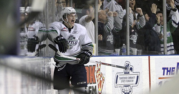 Scott Eansor celebrates a T-Birds victory last season. Eansor