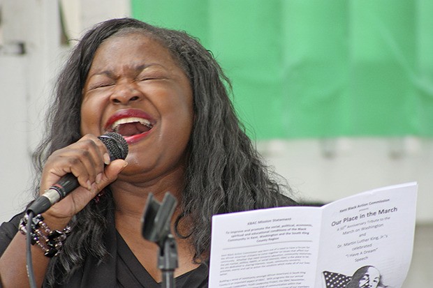 Theresa Harris belts out 'Lift Every Voice and Sing'