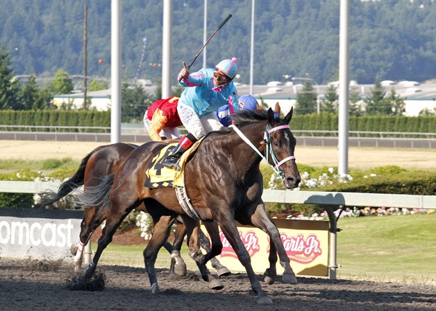 Noosa Beach wins the Mt. Rainier Handicap and is No. 1 all-time with 11 stakes wins at Emerald Downs. Winning Machine finished second and Assessment finished third.