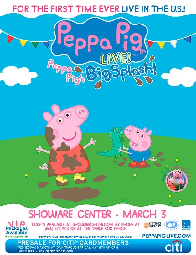 Catch the live show of Peppa Pig on March 3 at the ShoWare Center in Kent.