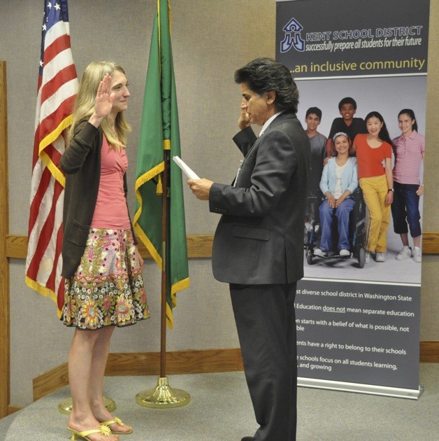 Superintendent Dr. Edward Lee Vargas swears in Agda Burchard