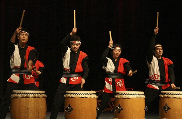 The Taiko Seattle Matsuri Drums performs during the 19th annual Cherry Blossom Festival at the Kentwood High School Performing Arts Center last Friday.