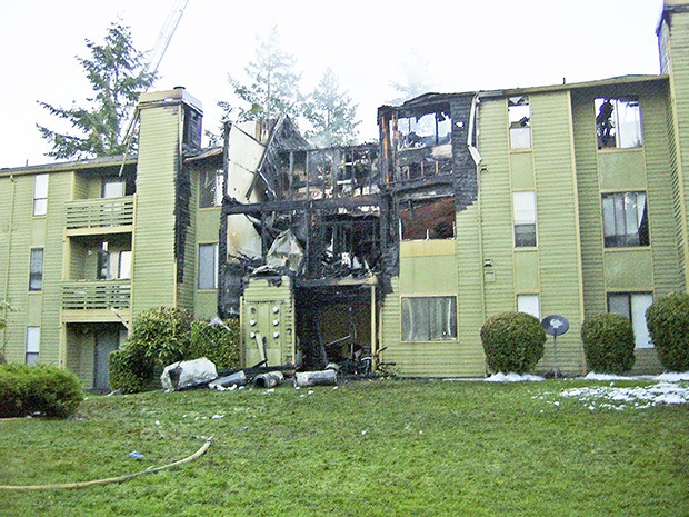 A large fire early Friday morning at the Mosaic Hills apartments on Kent's East Hill injured two residents and displaced 30 others.