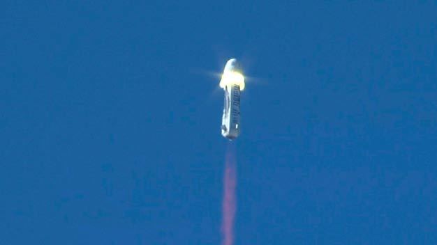 The moment of separation during the New Shepard capsule’s in-flight test on Oct. 5 in Texas. Courtesy Photo/Blue Origin