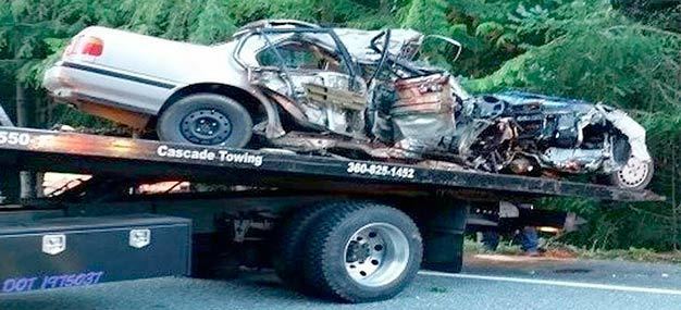 A photo of the 1990 Honda Accord that crashed into a tree on Oct. 2 along Highway 410 east of Enumclaw.