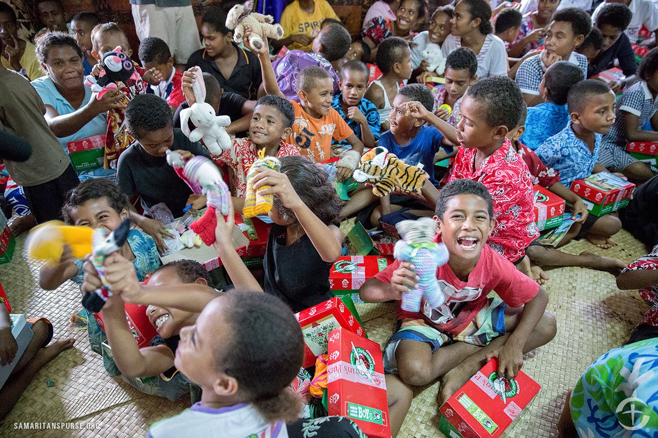 Children in Fiji receive gifts from Operation Christmas Child.