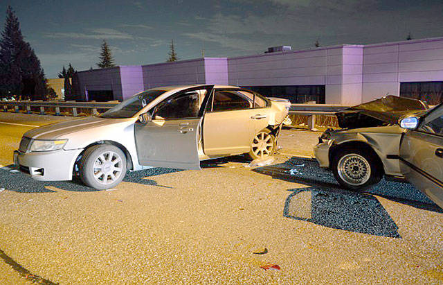 State Patrol investigators are looking for the driver of this Lincoln sedan who reportedly crashed into another vehicle and then fled the scene at about 3:03 a.m. on Feb. 25 along Highway 167.