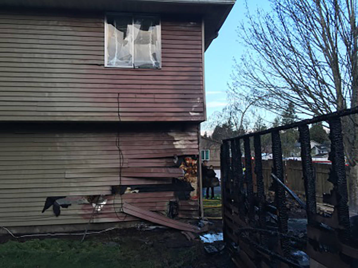 Puget Sound Regional Fire Authority firefighters kept a shed fire from spreading to a two-story home in Kent early Saturday morning, but the home and fence did sustain damage. COURTESY PHOTO, Puget Sound Regional Fire Authority