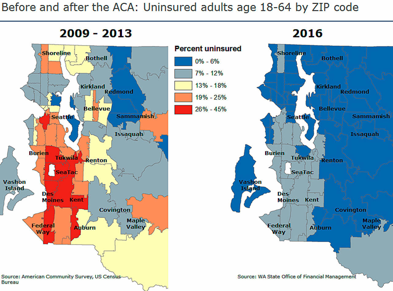 A chart of uninsured adults before and after the ACA in King County.