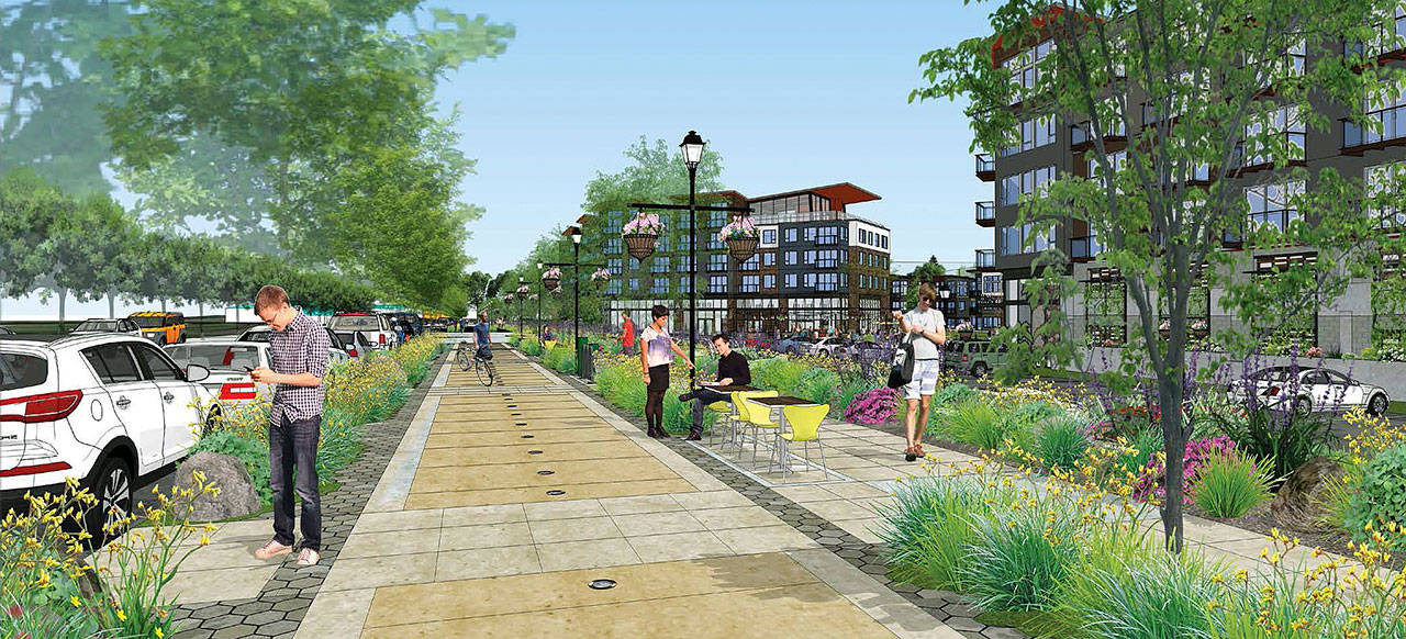 A rendering of what a West Meeker Street promenade could look like near a proposed new development at the Riverbend par 3 golf course property. Courtesy image/City of Kent