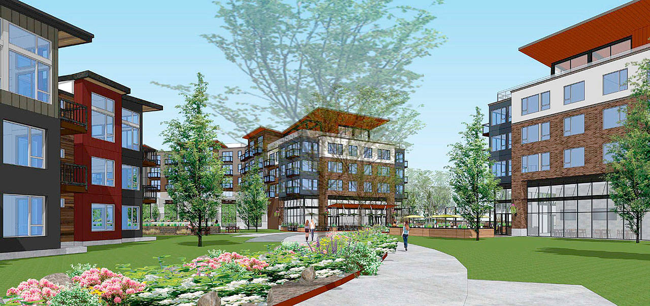 Kent city officials expect construction to start next spring on the Marquee on Meeker mixed-use project, including nearly 500 apartments, that will replace the Riverbend par 3 golf course. Courtesy Rendering/City of Kent