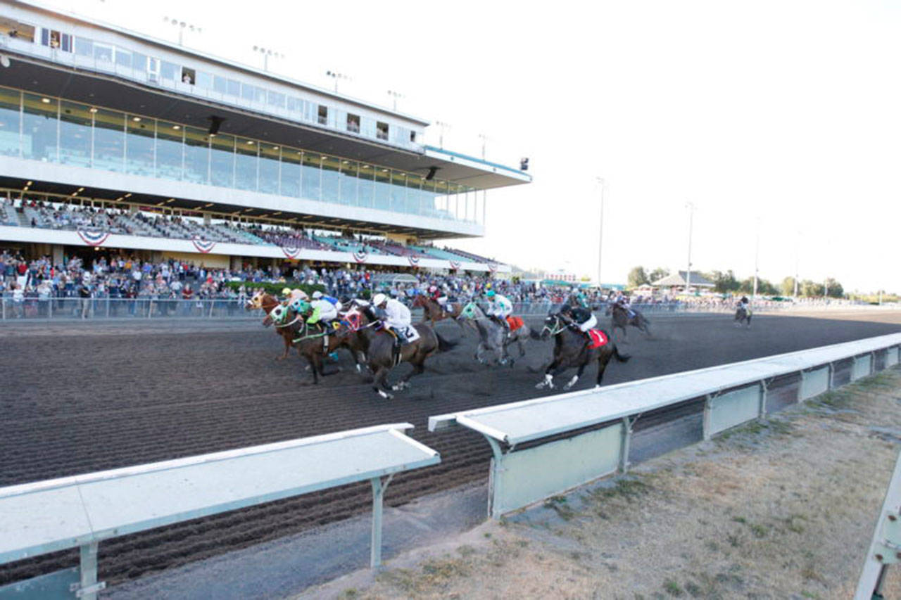 Secretly Fast (No. 6) holds off Lebron 6 (No. 2) to capture the Bank of America Emerald Championship Challenge for Quarter Horses at Emerald Downs on Sunday. COURTESY TRACK PHOTO