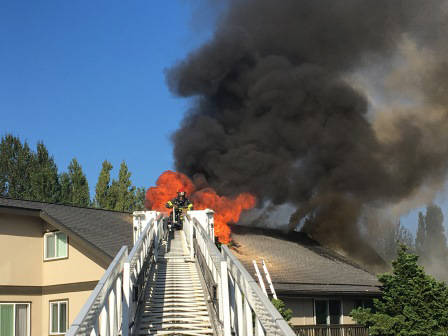 4-alarm SeaTac apartment fire displaces as many as 50 people