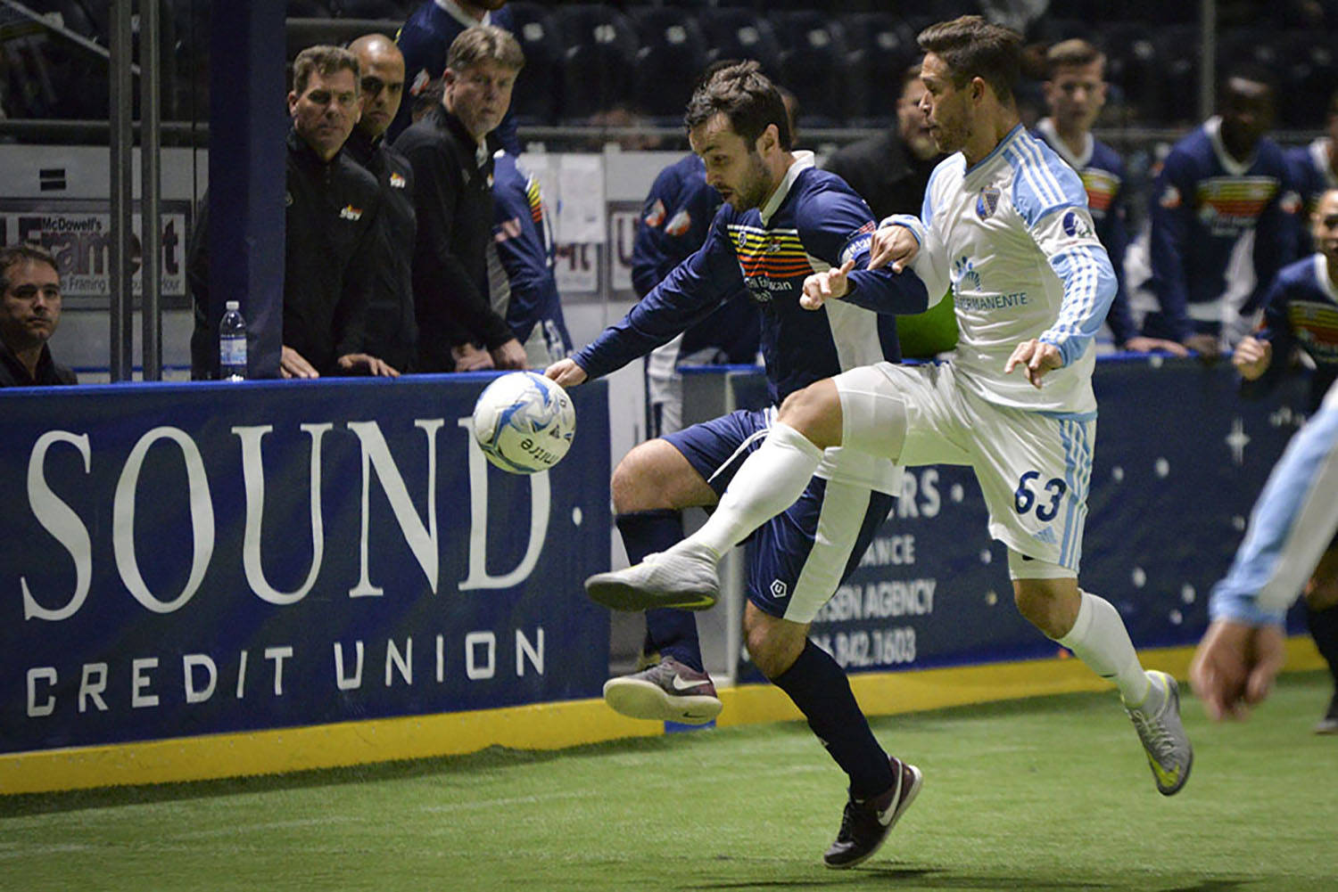 A Stars player battles the Sockers’ Hiram Ruiz for the ball during MASL play Friday night. COURTESY PHOTO, Troy Peterson