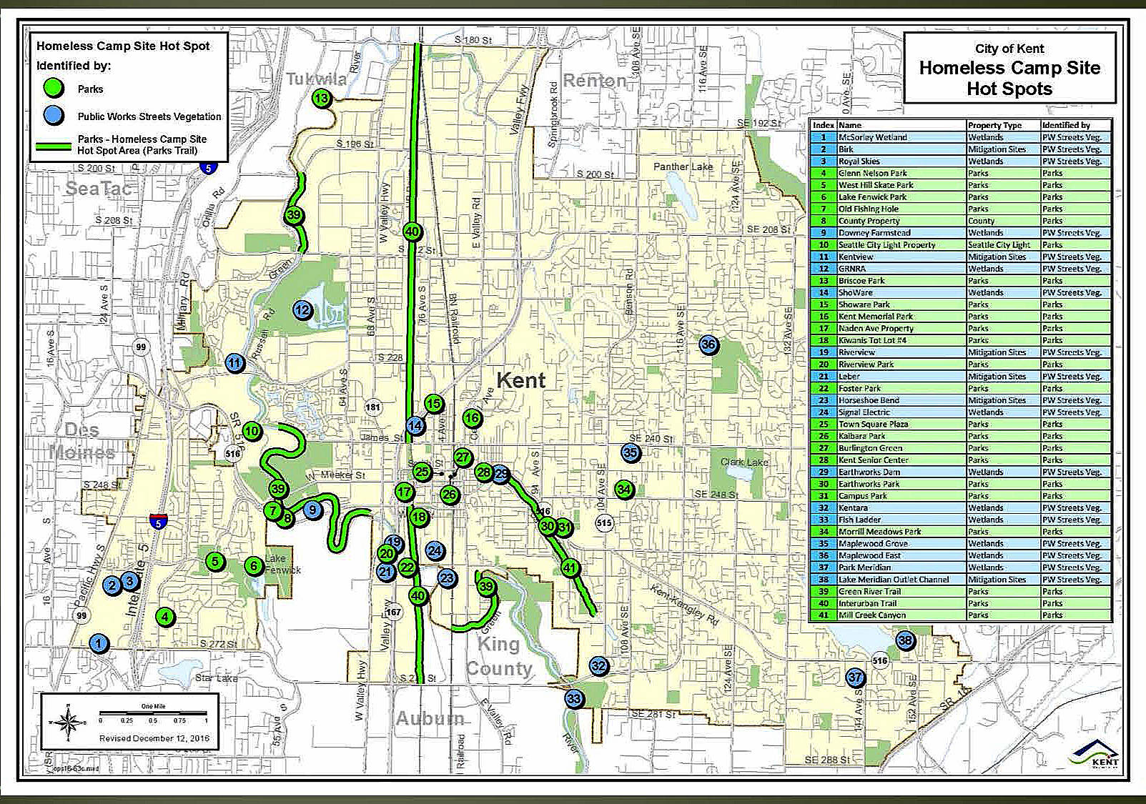 This map shows homeless camps found throughout Kent. COURTESY GRAPHIC, city of Kent