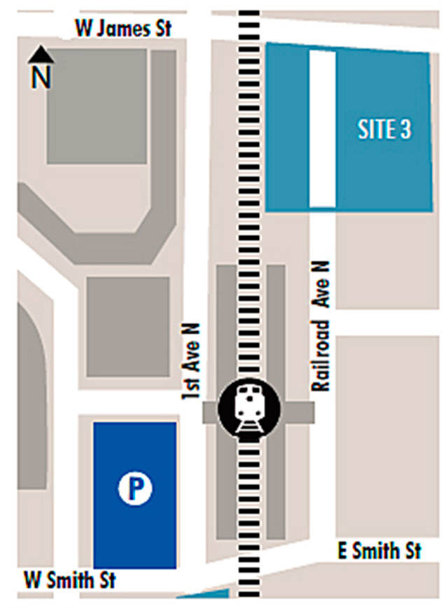 Site 3 shows where Sound Transit will build a second parking garage in Kent for Sounder train commuters. COURTESY GRAPHIC, Sound Transit