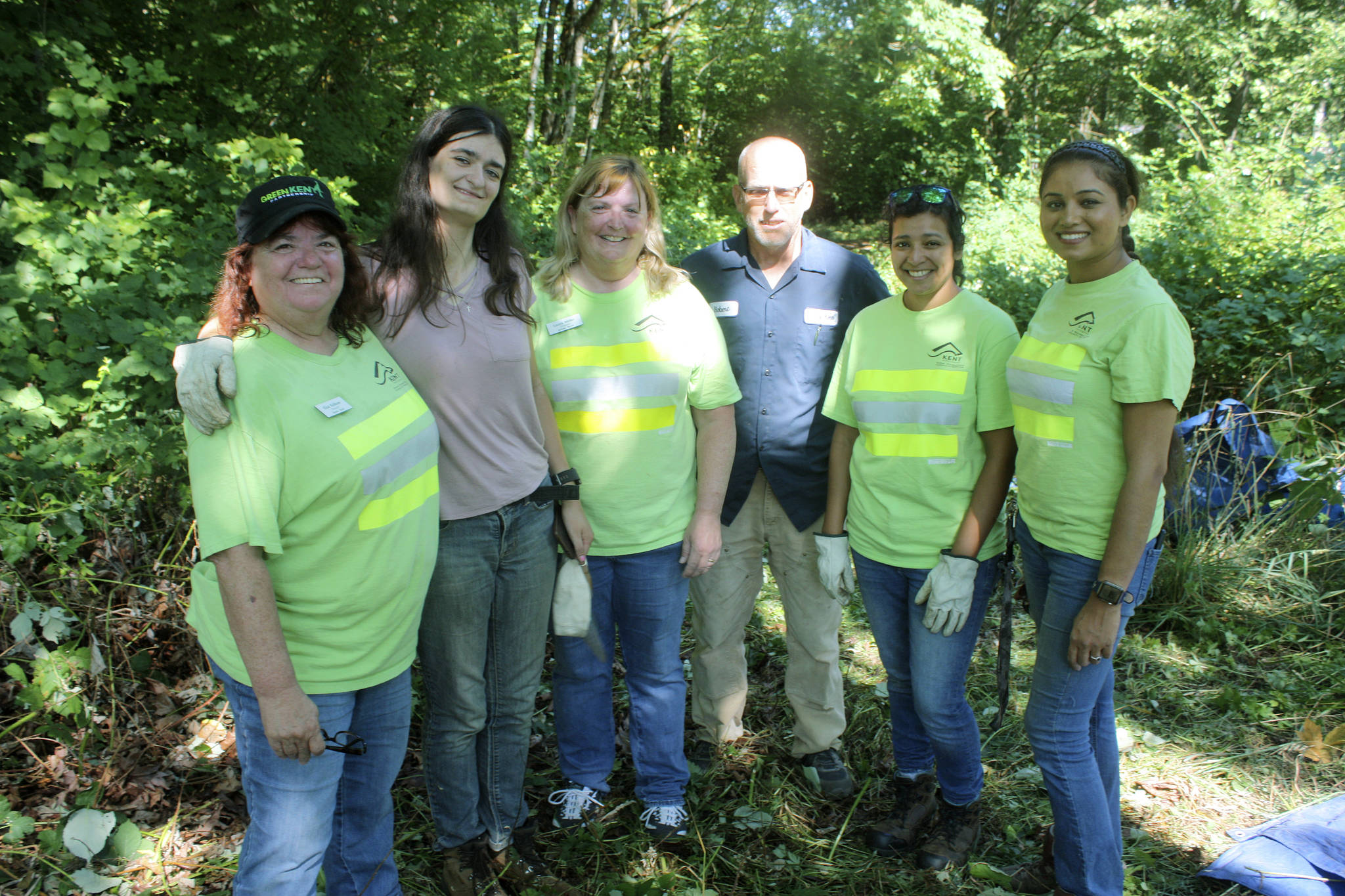 The work party included from left, Char Kolkow, Green Kent steward; Ilea Howard; Laura Miller, Green Kent steward; Robert Brown; Francine Sanchez; and Satwinder Kaur. MARK KLAAS, Kent Reporter