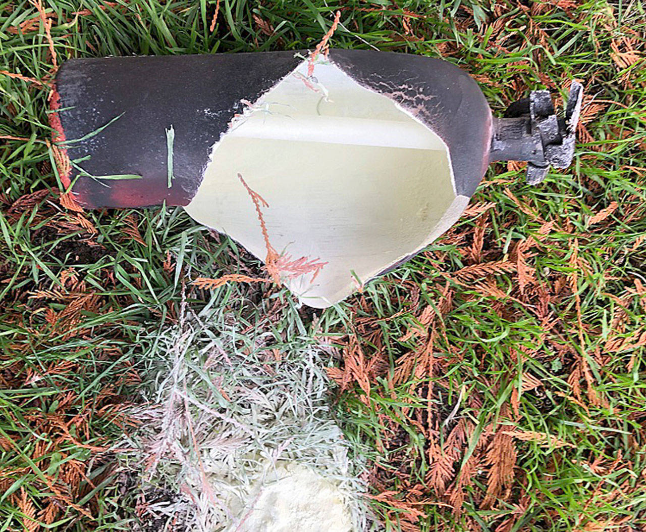 A fire extinguisher inside the barn ruptured from the heat. COURTESY PHOTO, Puget Sound Fire