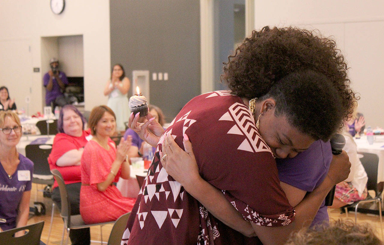 Kathie Nguyen embraces Eileen & Callie’s Place founder Dr. Natalie Ellington. Celebrate 18!, hosted on July 13, was also the day of Ellington’s birthday. OLIVIA SULLIVAN, Federal Way Mirror