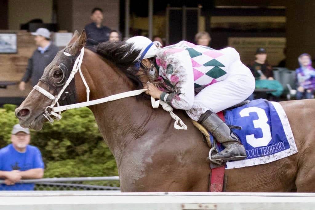 Coulterberry and jockey Amadeo Perez charge to victory in the $50 Muckleshoot Tribal Classic on Sunday at Emerald Downs. COURTESY TRACK PHOTO