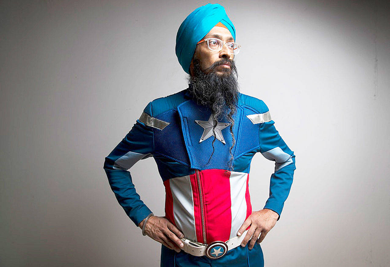 Vishavjit Singh, an artist and cartoonist better known as Sikh Captain America, will speak Feb. 13 in Kent. COURTESY PHOTO