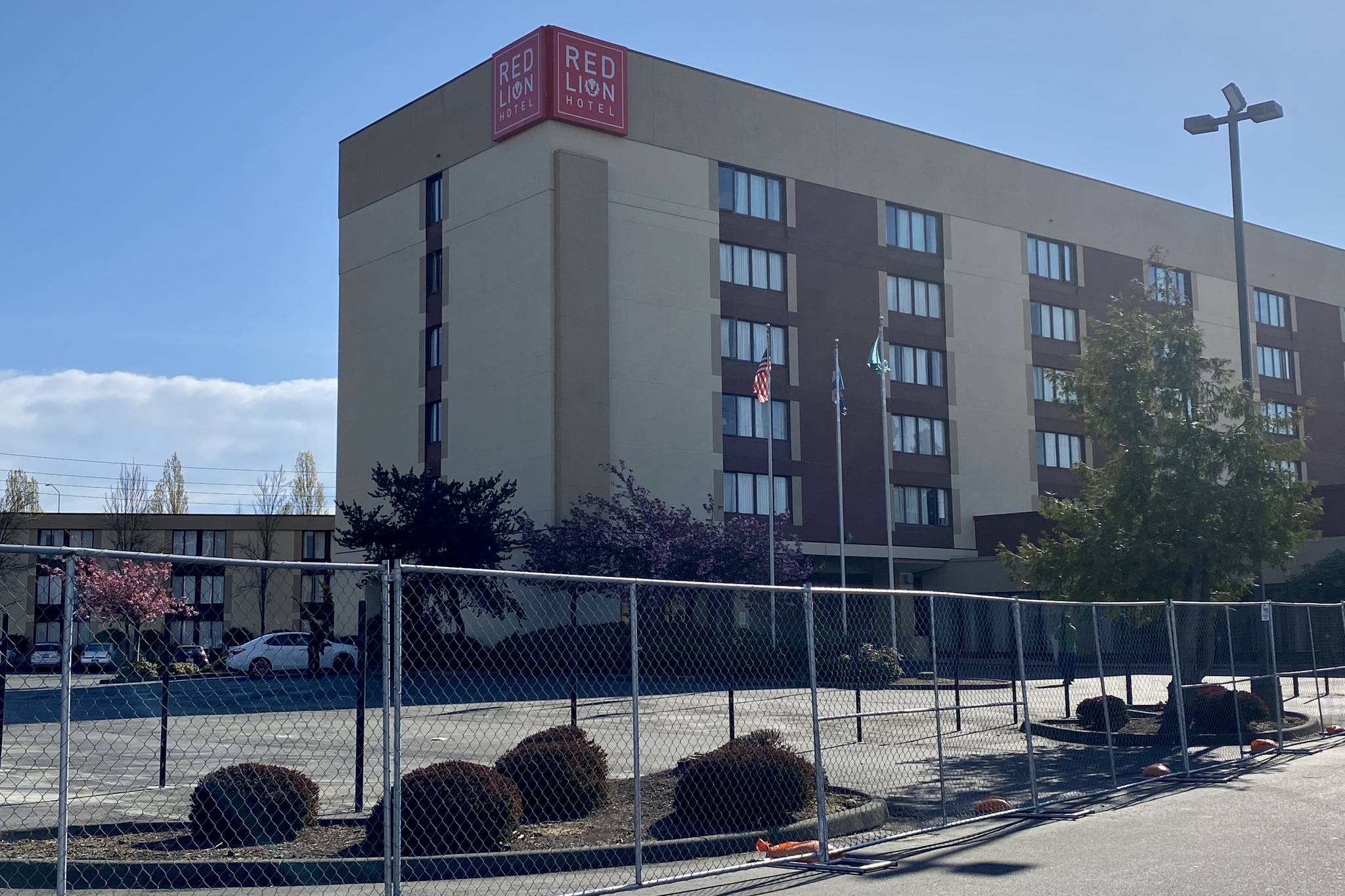 The Red Lion Inn at 1 South Grady Way in Renton is being used as temporary site to relocate individuals experiencing homelessness during the COVID-19 pandemic. Olivia Sullivan/staff photo