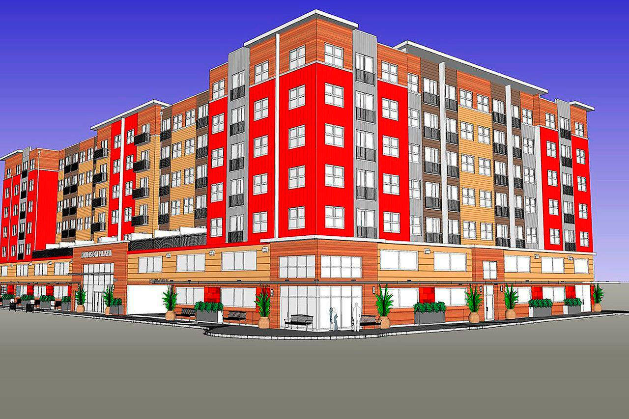 A rendering of the Madison Plaza Apartments under construction in Kent, 102 Madison Ave. N., between West Smith Street and West Meeker Street. COURTESY GRAPHIC, City of Kent