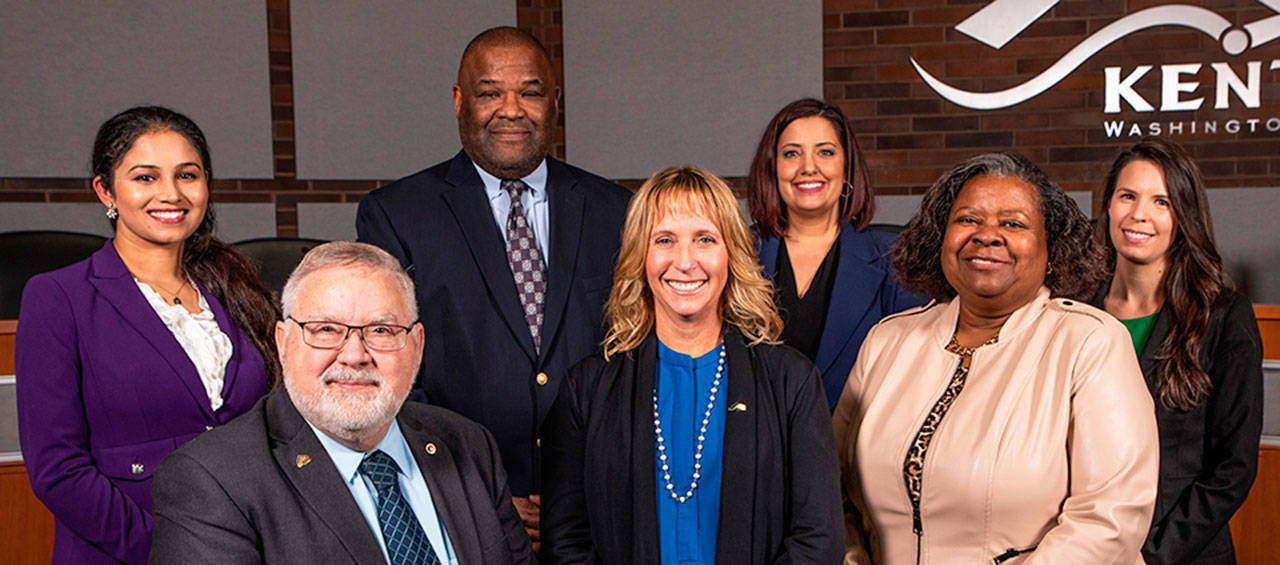 Kent City Council members from left to right: Satwinder Kaur, Les Thomas, Bill Boyce, Toni Troutner, Marli Larimer, Brenda Fincher and Zandria Michaud. COURTESY PHOTO, City of Kent