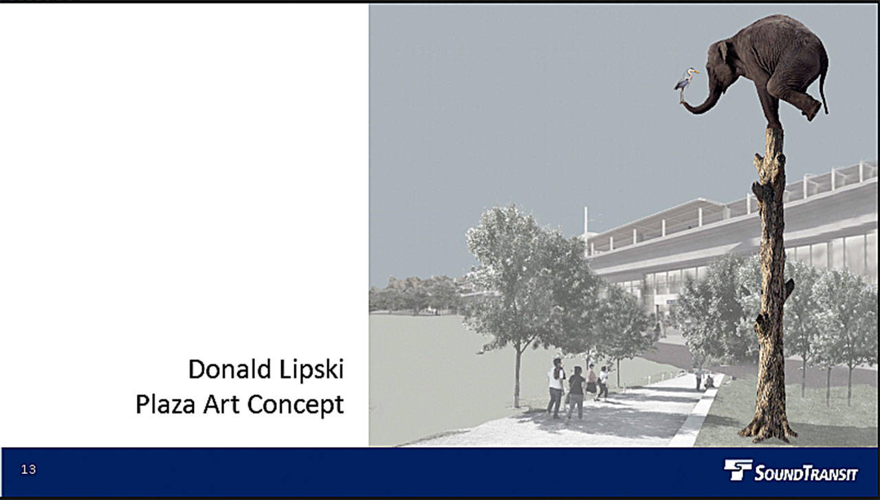 An artist’s conception of the proposed sculpture to be placed in the pedestrian plaza of the incoming Federal Way Link Extension.